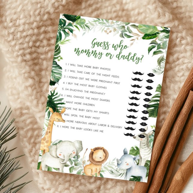 Wild One Safari Rate Mal Mommy oder Daddy Spiel (Greenery Jungle Baby Shower  Guess Who Mommy or Daddy Game)
