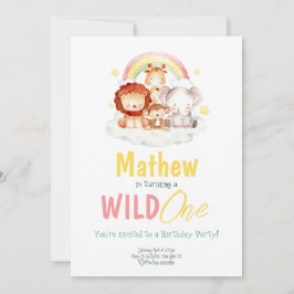 Wild One Safari Regenbogen Jungle Tiere Geburtstag Einladung