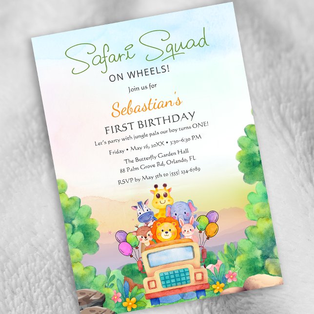 Wild One Safari Ride – Jungle 1st Birthday for boy Einladung (Wild One Safari Ride – Jungle 1st Birthday for boy Invitation)