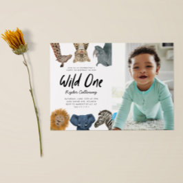 Wild One Safari Thema Erstes Geburtstagsparty Foto Einladung