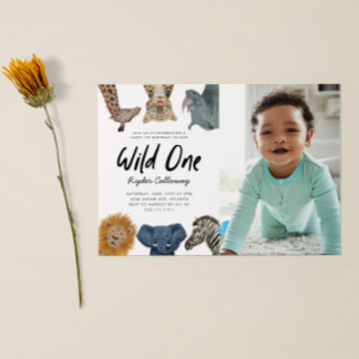 Wild One Safari Thema Erstes Geburtstagsparty Foto Einladung