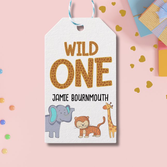 Wild One Safari Theme Boys 1. Geburtstag Geschenkanhänger (Wild one 1st Birthday gift tags.)