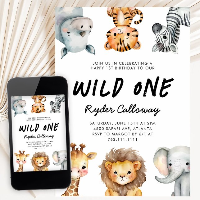 Wild One Safari Theme First Birthday Party Einladung (Von Creator hochgeladen)