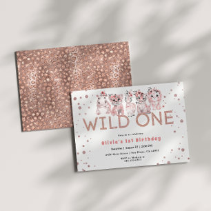 Wild One Safari-Tier Rose Gold 1. Geburtstag Mädch Einladung