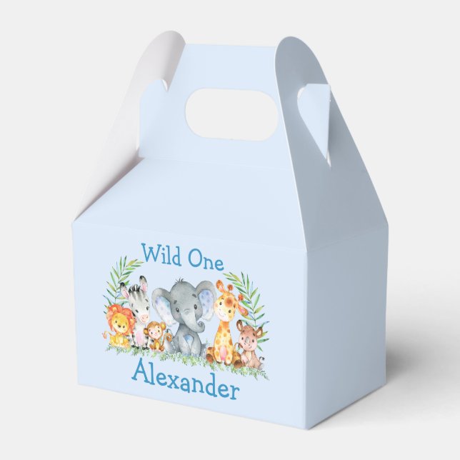 Wild One Safari Tiere 1. Geburtstag Blue Geschenkschachtel (Vorderseite)