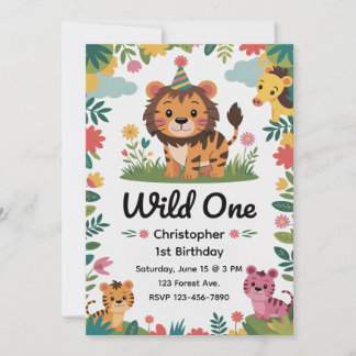 Wild One Safari-Tiere 1. Geburtstag | Dschungel Einladung