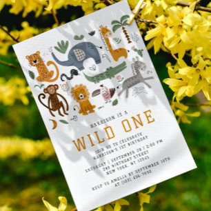 Wild One Safari-Tiere 1. Geburtstag QR Einladung