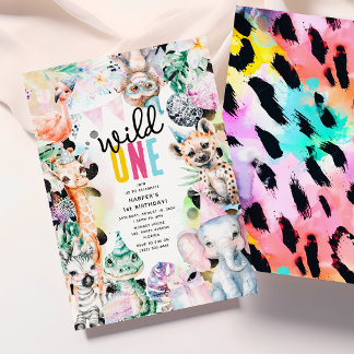 Wild ONE' Safari Tiere Cool 1. Geburtstag Einladung