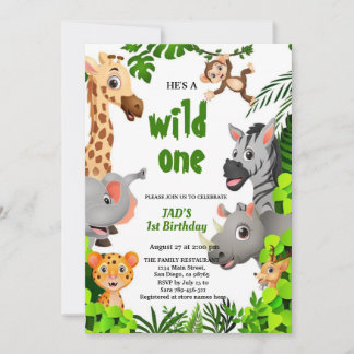 Wild One Safari-Tiere Dschungel Geburtstag Einladung