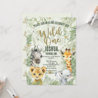 Wild One Safari Tiere Geburtstagseinladungen Einladung