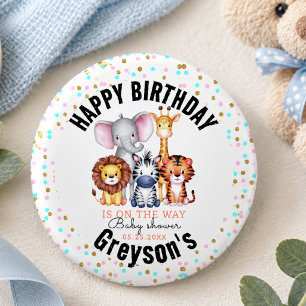 Wild One Safari-Tiere Junge Baby-Party Button