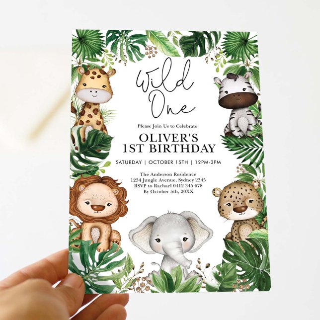 Wild One Safari Tiere Jungle Grüne Geburtstag Einladung (Von Creator hochgeladen)
