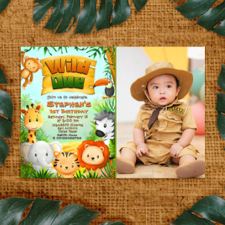 Wild One - Safari Tiere mit Foto Einladung