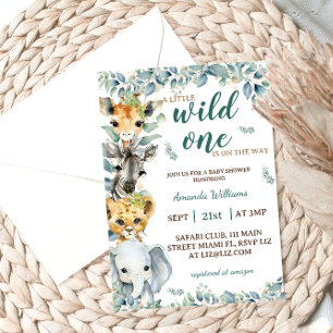 Wild One Safari-Tiere Salbei Grün Baby Shower Einladung
