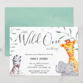 Wild One Safari Watercolor Kinderdusche Einladung