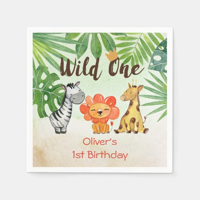 Wild One, Safari zum ersten Geburtstag Serviette (Vorderseite)