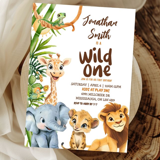 Wild One Savannah Safari Animal Boy Erstgeburt Einladung (Von Creator hochgeladen)