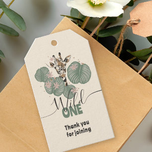 Wild One Süße Safari-Giraffe Tier Geburtstagsfeier Geschenkanhänger