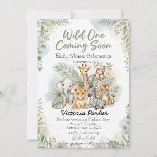 Wild One Süße Safari-Tiere Baby Shower Einladung
