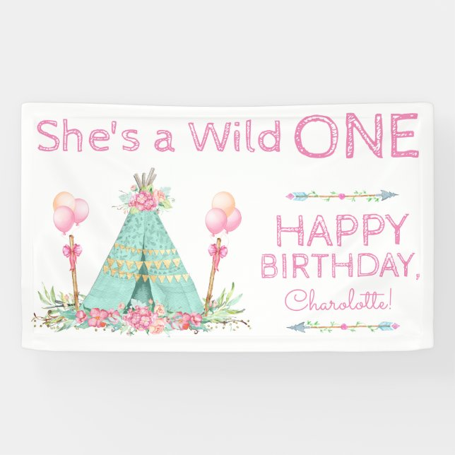 Wild One TeePee 1. Geburtstag Banner (Horizontal)