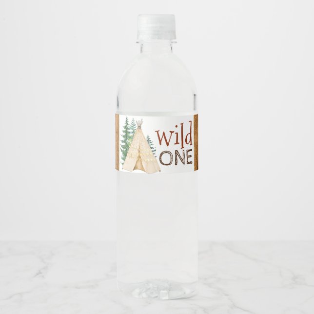 Wild-One-Teepee-Tribal-Wasser-Flaschen-Etiketten (Vorderseite)