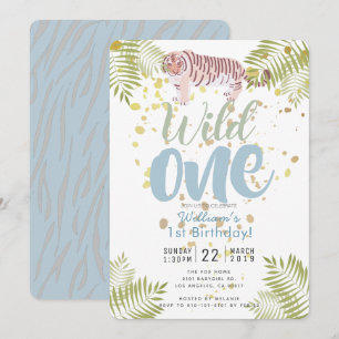 Wild One Tiger Blue Boy 1er Birthday Invitation