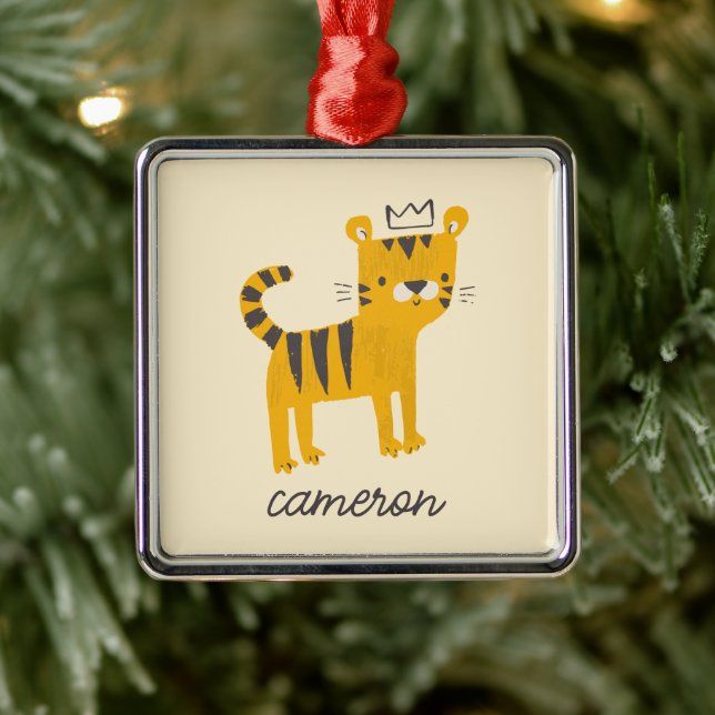 Wild One Tiger Cat Ornament Aus Metall (Baum)