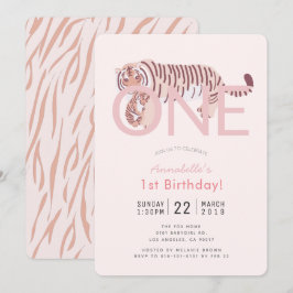 Wild One Tiger Pink Girl 1. Geburtstag Einladung