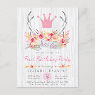 Wild One Tribal Antler Boho Princess Invitation