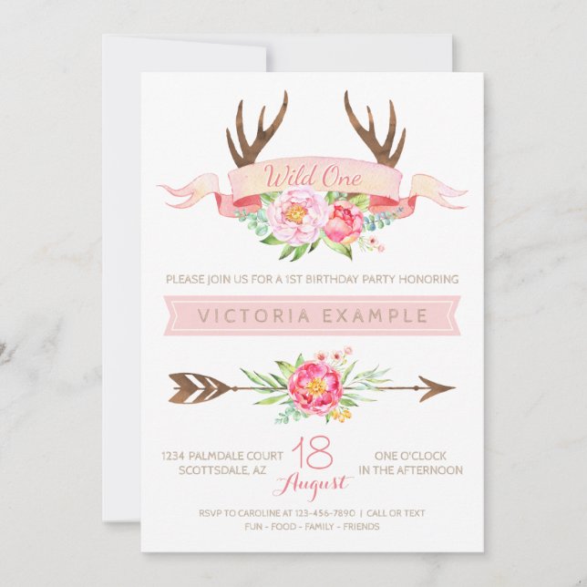 Wild One Tribal Antler Invitations d'anniversaire (Devant)