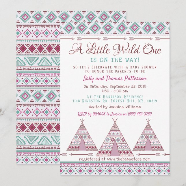 "Wild One" Tribal Baby Dusche Einladung (Vorne/Hinten)