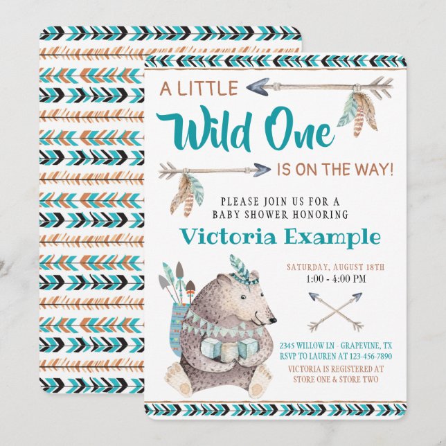Wild One Tribal Baby Shower Invitations (Devant / Derrière)