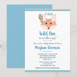 Wild One Tribal Boho Aztec Blue Boy Baby Shower Einladung