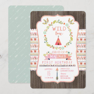 Wild One Tribal Girl Invitations de fête d'anniver