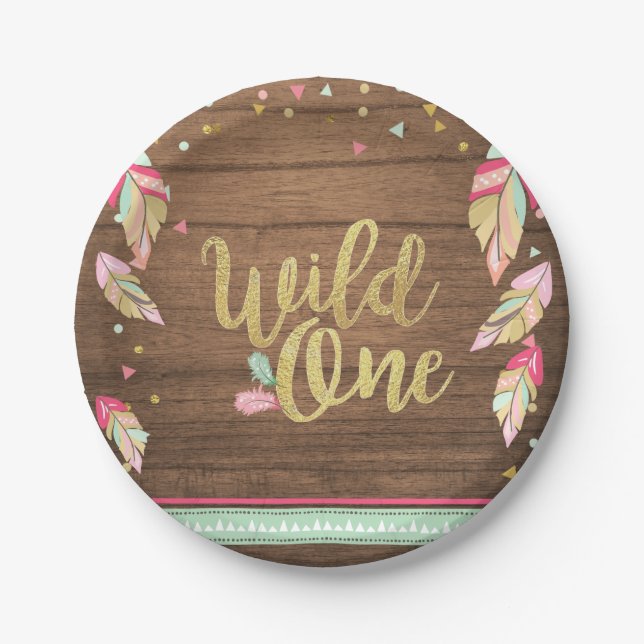 Wild One Tribal Gold Erstgeburtenpapier-Teller Pappteller (Vorderseite)