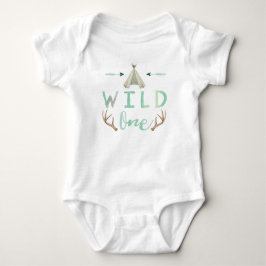 Wild One Tribal Teepee Blue Baby Boy Bodysuit Baby Strampler