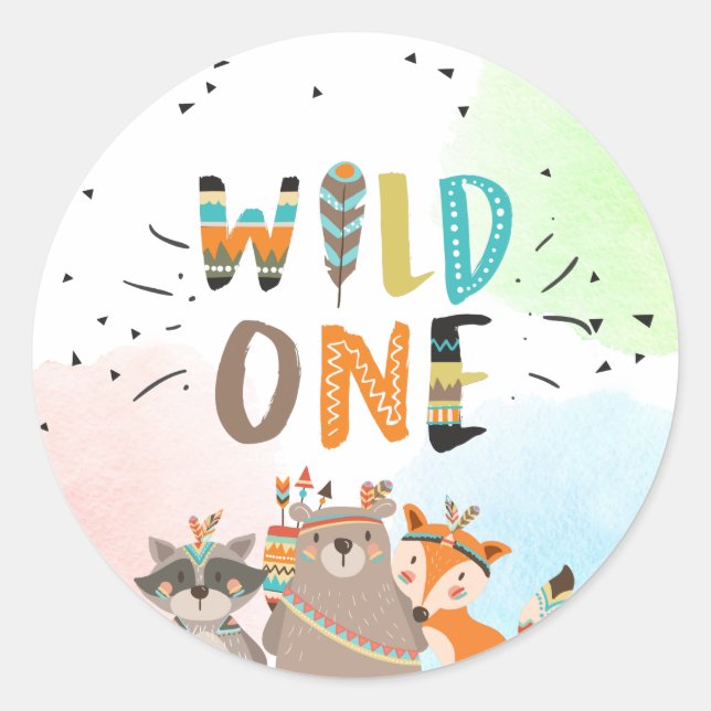 Wild One Tribal Woodland Animals Umschlag Aufklebe Runder Aufkleber (Vorderseite)