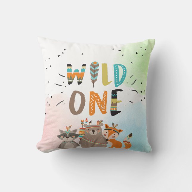 Wild One Tribal Woodland Animaux Trow Coussin Garç (Recto)