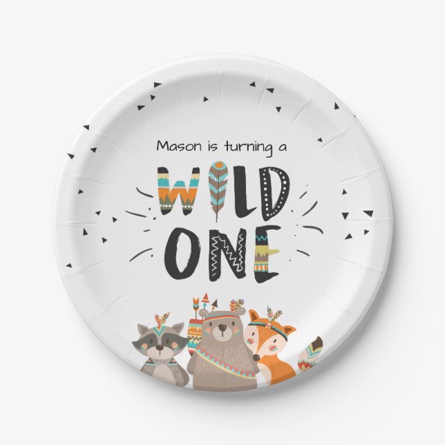 Wild One Tribal Woodland Geburtstagspapier-Teller Pappteller (Vorderseite)
