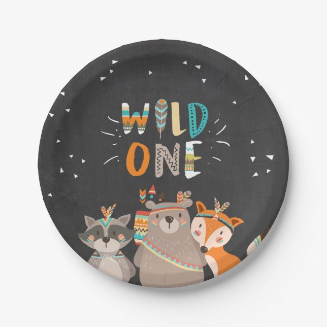 Wild One Tribal Woodland Geburtstagspapier-Teller Pappteller (Vorderseite)