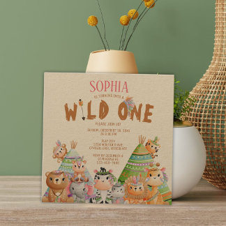 Wild One Tribal Woodland Safari Geburtstag Einladung