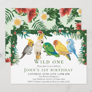 Wild One Tropical Exotic Parrots Junge 1. Geburtst Einladung