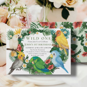 Wild One Tropical Exotic Parrots Junge 1. Geburtst Einladung