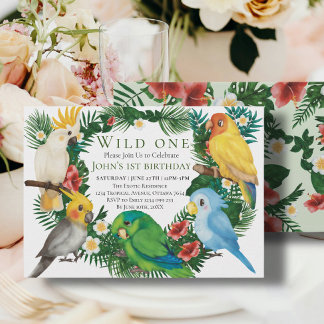 Wild One Tropical Exotic Parrots Junge 1. Geburtst Einladung