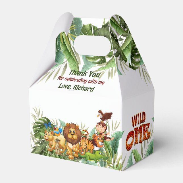 Wild One Tropical First Birthday Party Danke Geschenkschachtel (Rückseite)