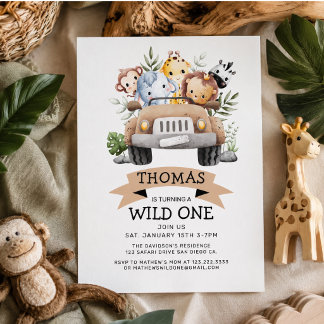 Wild One Tropical Jungle Safari Geburtstag Einladung