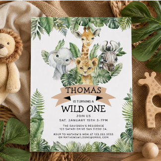 Wild One Tropical Jungle Safari Geburtstag Einladung