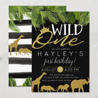 Wild One Tropical Wild Things Schwarz-weiß Stripe Einladung