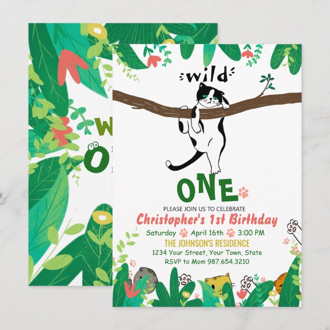Wild One Tuxedo Kitty Enfants 1er Invitation anniv (Devant / Derrière)