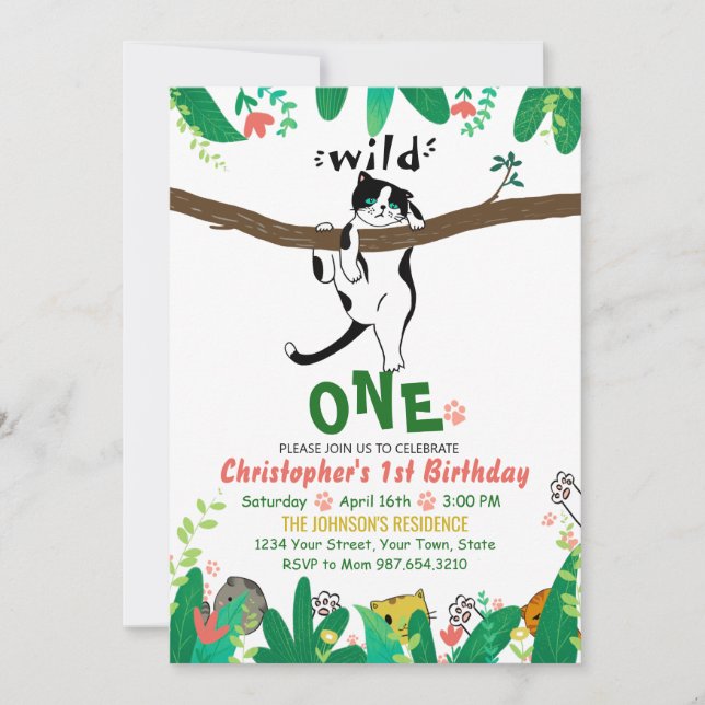 Wild One Tuxedo Kitty Enfants 1er Invitation anniv (Devant)